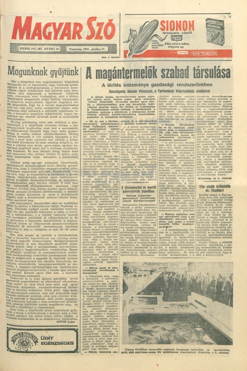 Magyar Szó, 33. évf. 1976. október 17. 287. sz. 1–32. oldal