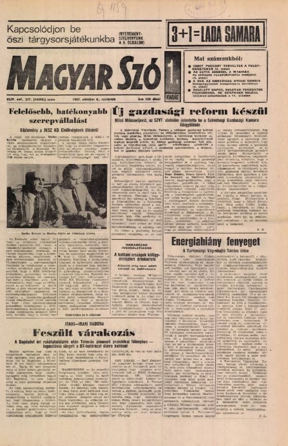 Magyar Szó, 44. évf. 1987. október 8. 277. sz. 1–16. oldal