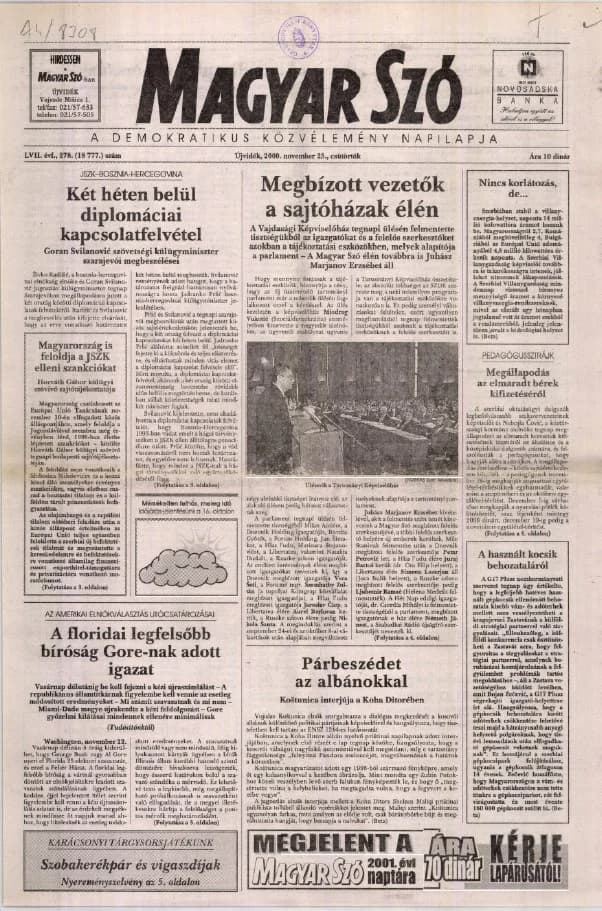 Magyar Szó, 57. évf. 2000. november 23. 278. sz. 1–16. oldal