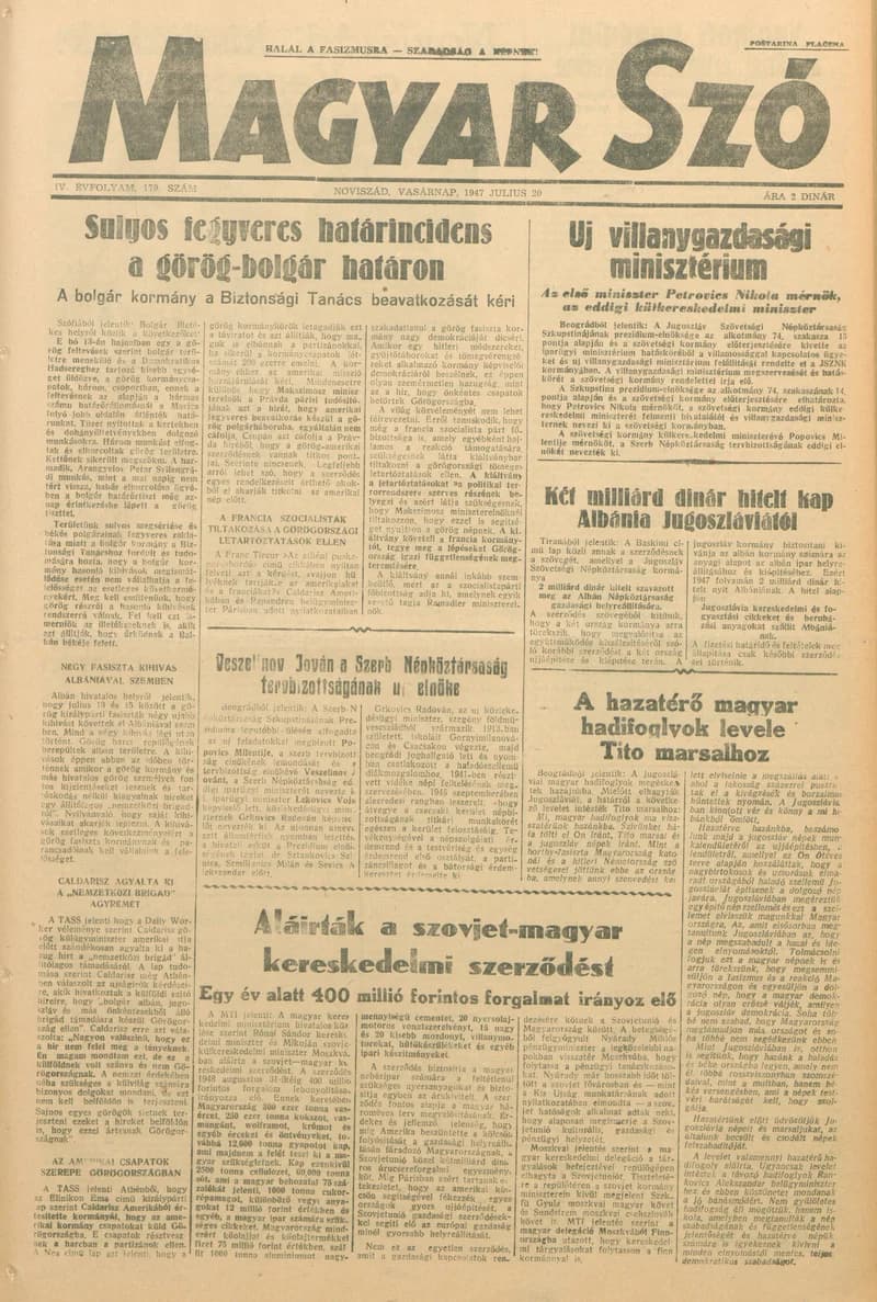 Magyar Szó, 4. évf. 1947. július 20. 179. sz. 1–8. oldal