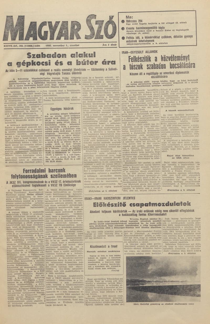 Magyar Szó, 37. évf. 1980. november 1. 302. sz. 1–20. oldal