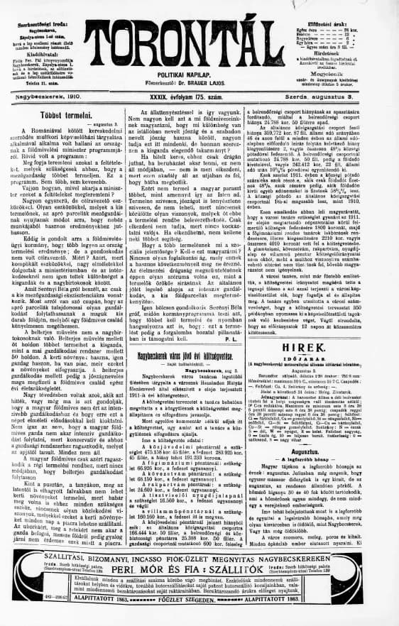 Torontál, 39. évf. 1910. augusztus 3. 175. sz.