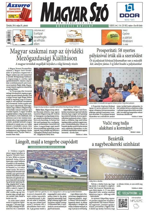Magyar Szó, 73. évf. 2016. május 20. 114. sz. 1–16. oldal