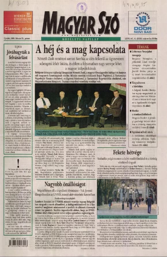 Magyar Szó, 66. évf. 2009. február 20. 41. sz. 1–20. oldal