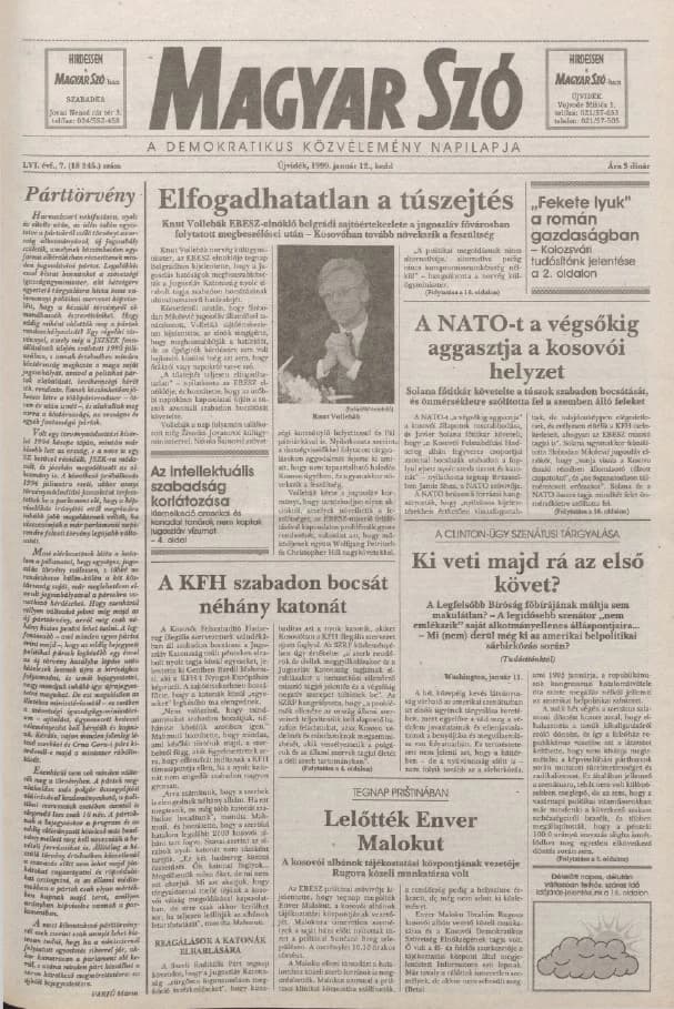Magyar Szó, 56. évf. 1999. január 12. 7. sz. 1–16. oldal