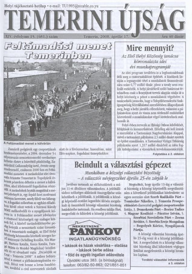 Temerini Újság, 14. évf. 2008. április 17. 15. sz.