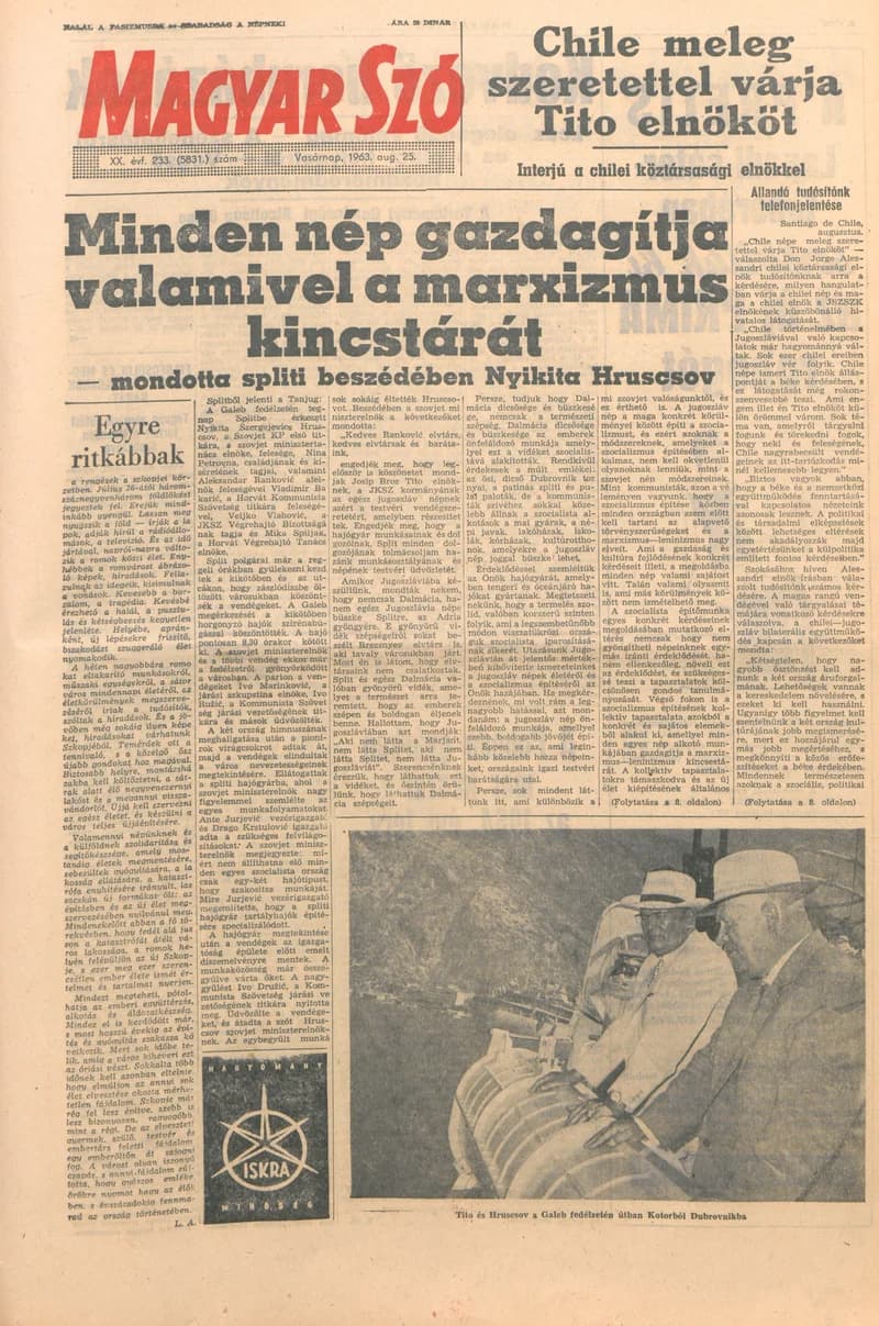 Magyar Szó, 20. évf. 1963. augusztus 25. 233. sz. 1–24. oldal