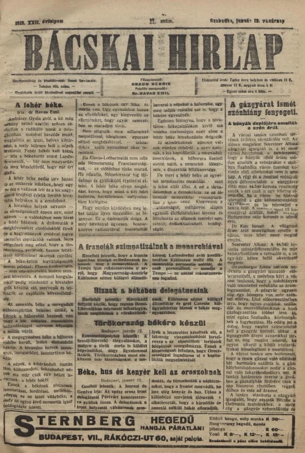 Bácskai Hirlap, 22. évf. 1918. január 13. 11. sz.