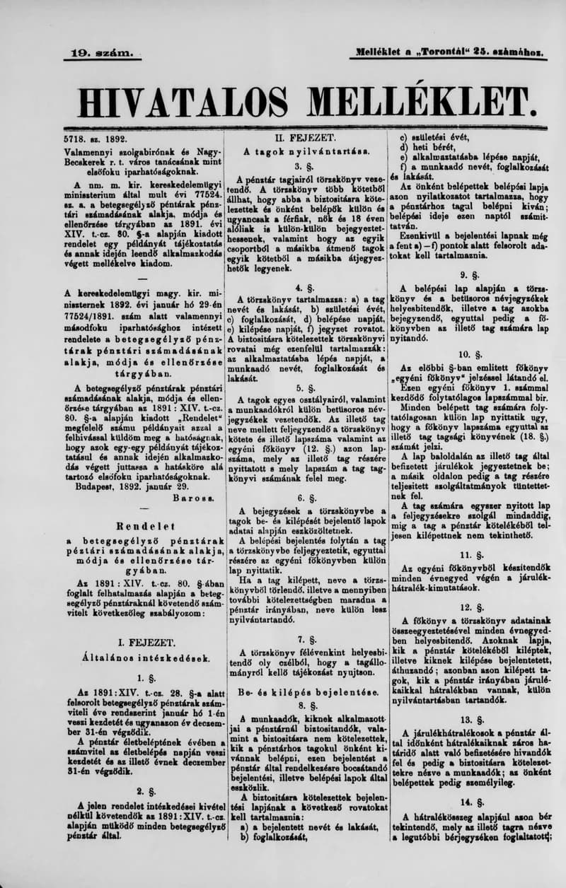 A Totontál  hivatalos melléklete, 5. évf. 1892. február 24. 19. sz.
