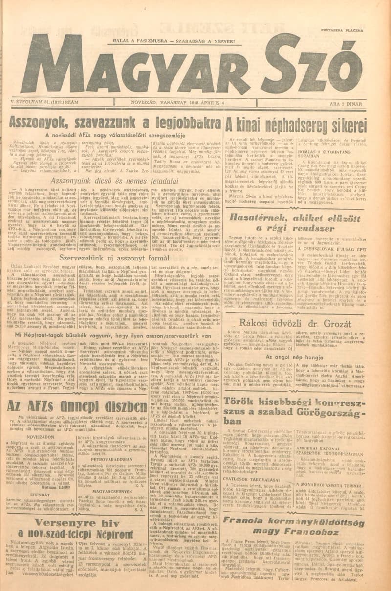 Magyar Szó, 5. évf. 1948. április 4. 81. sz. 1–8. oldal