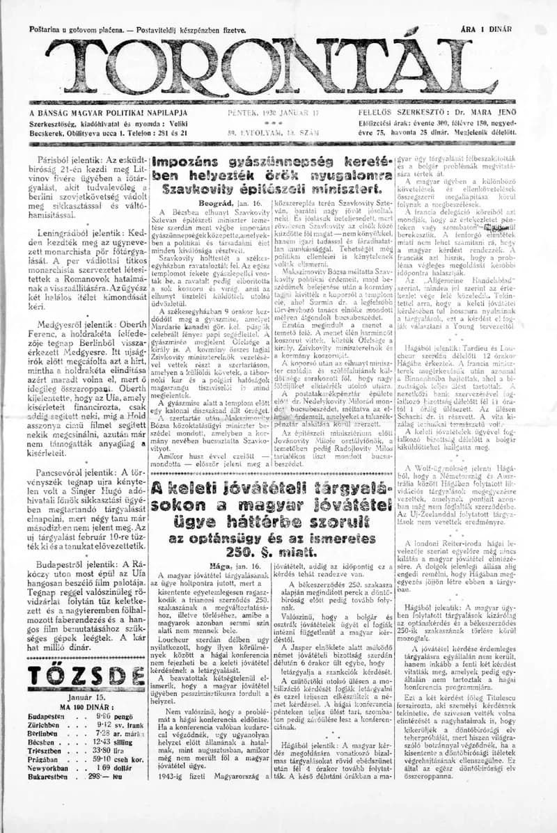 Torontál, 59. évf. 1930. január 17. 13. sz.