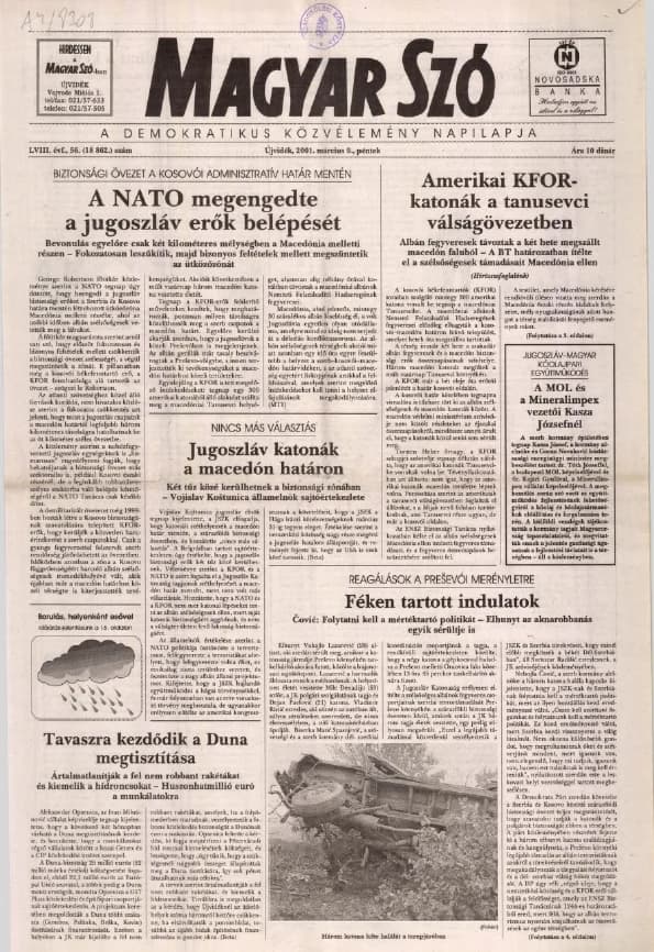 Magyar Szó, 58. évf. 2001. március 9. 56. sz. 1–16. oldal