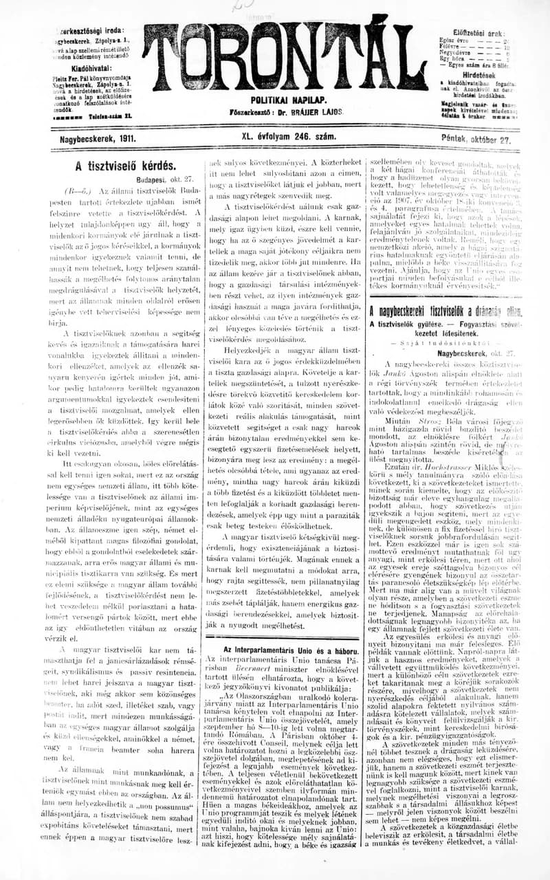Torontál, 40. évf. 1911. október 27. 246. sz.
