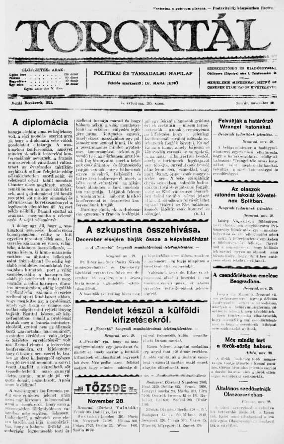 Torontál, 50. évf. 1921. november 30. 265. sz.