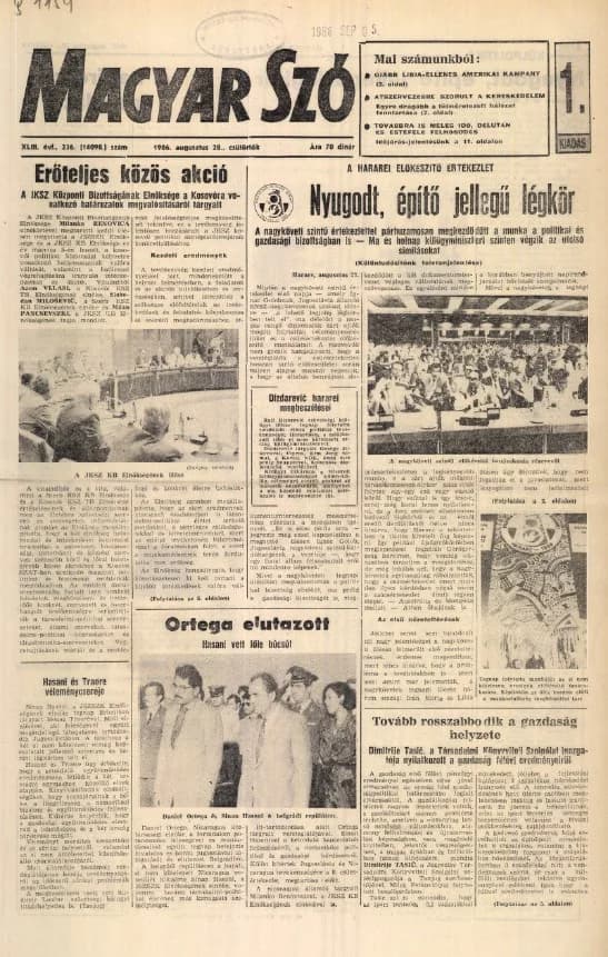 Magyar Szó, 43. évf. 1986. augusztus 28. 236. sz. 1–16. oldal