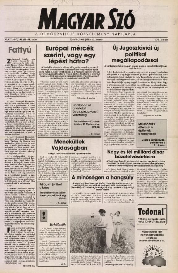 Magyar Szó, 48. évf. 1991. július 17. 194. sz. 1–20. oldal
