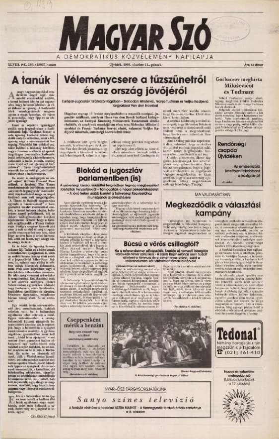 Magyar Szó, 48. évf. 1991. október 11. 280. sz. 1–20. oldal