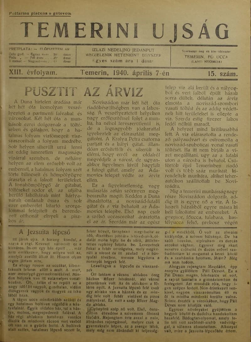 Temerini Újság 1928-1944, 13. évf. 1940. április 7. 15. sz.
