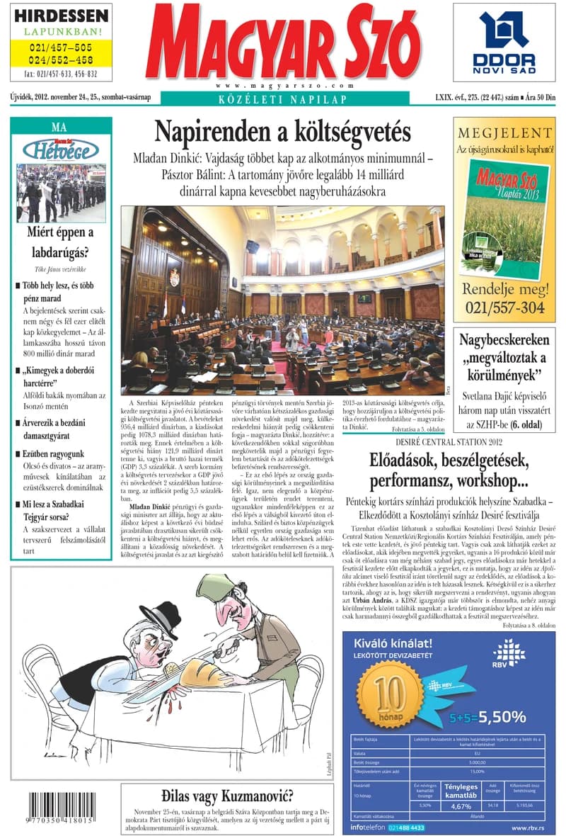 Magyar Szó, 69. évf. 2012. november 24. – 25. 275. sz. 1–44. oldal