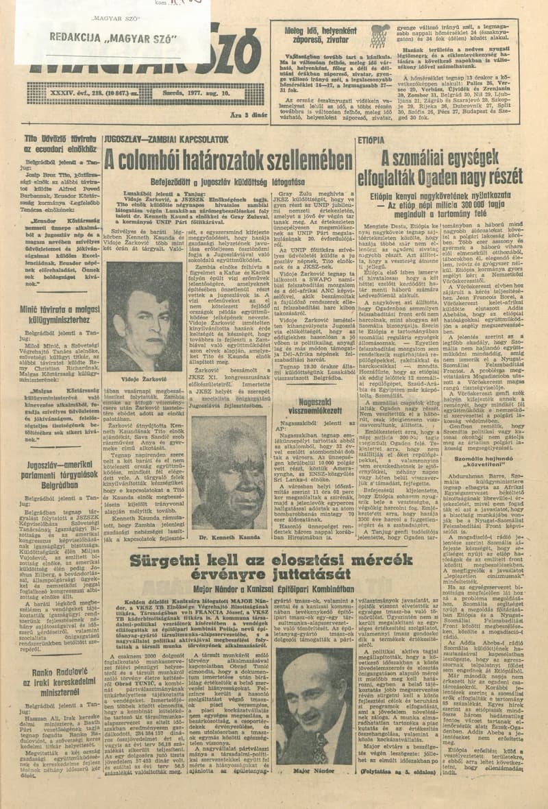 Magyar Szó, 34. évf. 1977. augusztus 10. 218. sz.
