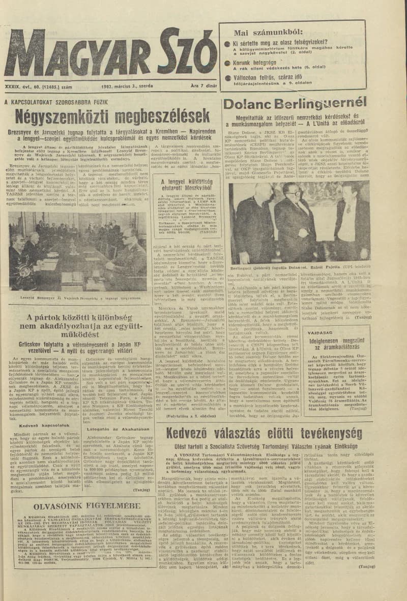 Magyar Szó, 39. évf. 1982. március 3. 60. sz. 1–20. oldal