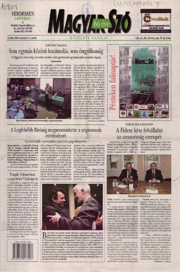 Magyar Szó, 61. évf. 2004. december 15. 295. sz. 1–20. oldal