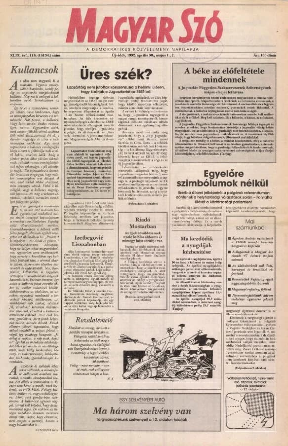 Magyar Szó, 49. évf. 1992. április 30. – május 2. 118. sz. 1–28. oldal