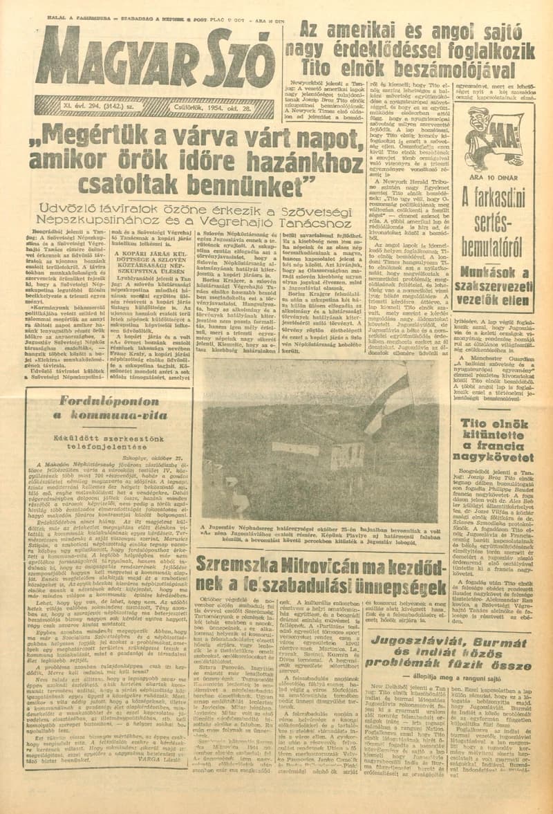 Magyar Szó, 11. évf. 1954. október 28. 294. sz. 1–12. oldal
