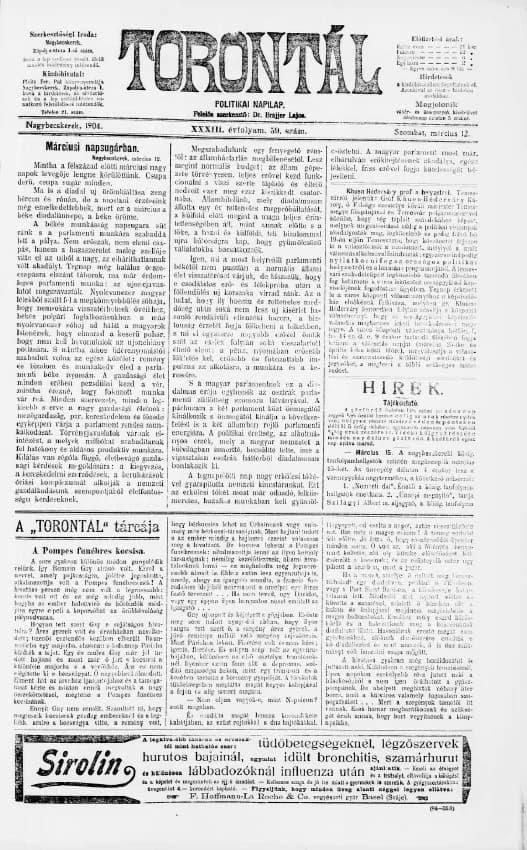 Torontál, 33. évf. 1904. március 12. 59. sz.