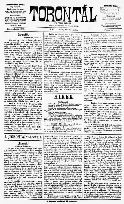 Torontál, 28. évf. 1899. február 3. 27. sz.