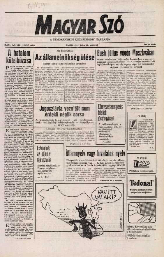 Magyar Szó, 48. évf. 1991. július 18. 195. sz. 1–16. oldal