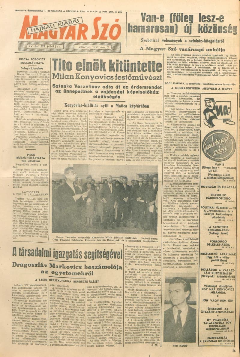 Magyar Szó, 15. évf. 1958. november 2. 273. sz. 1–20. oldal