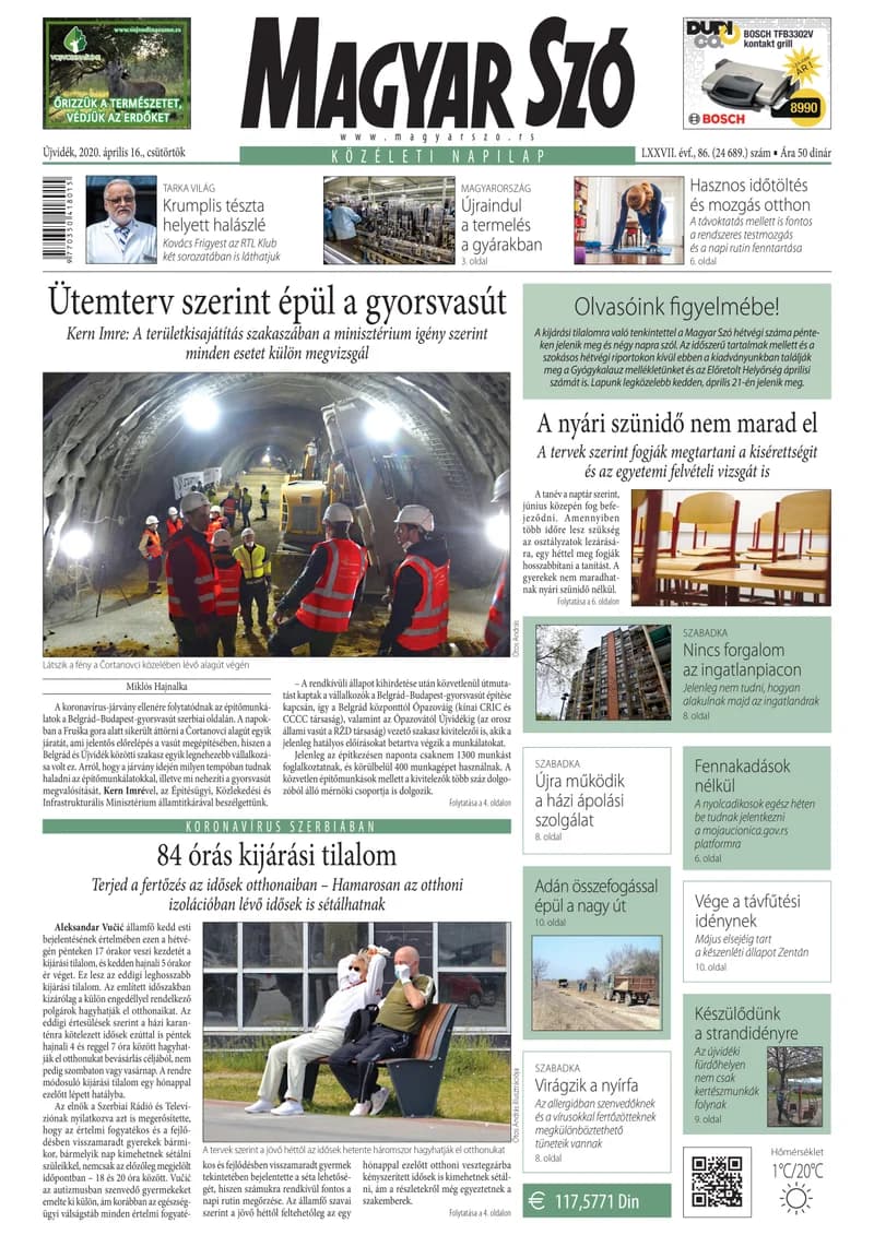 Magyar Szó, 77. évf. 2020. április 16. 86. sz. 1–16. oldal