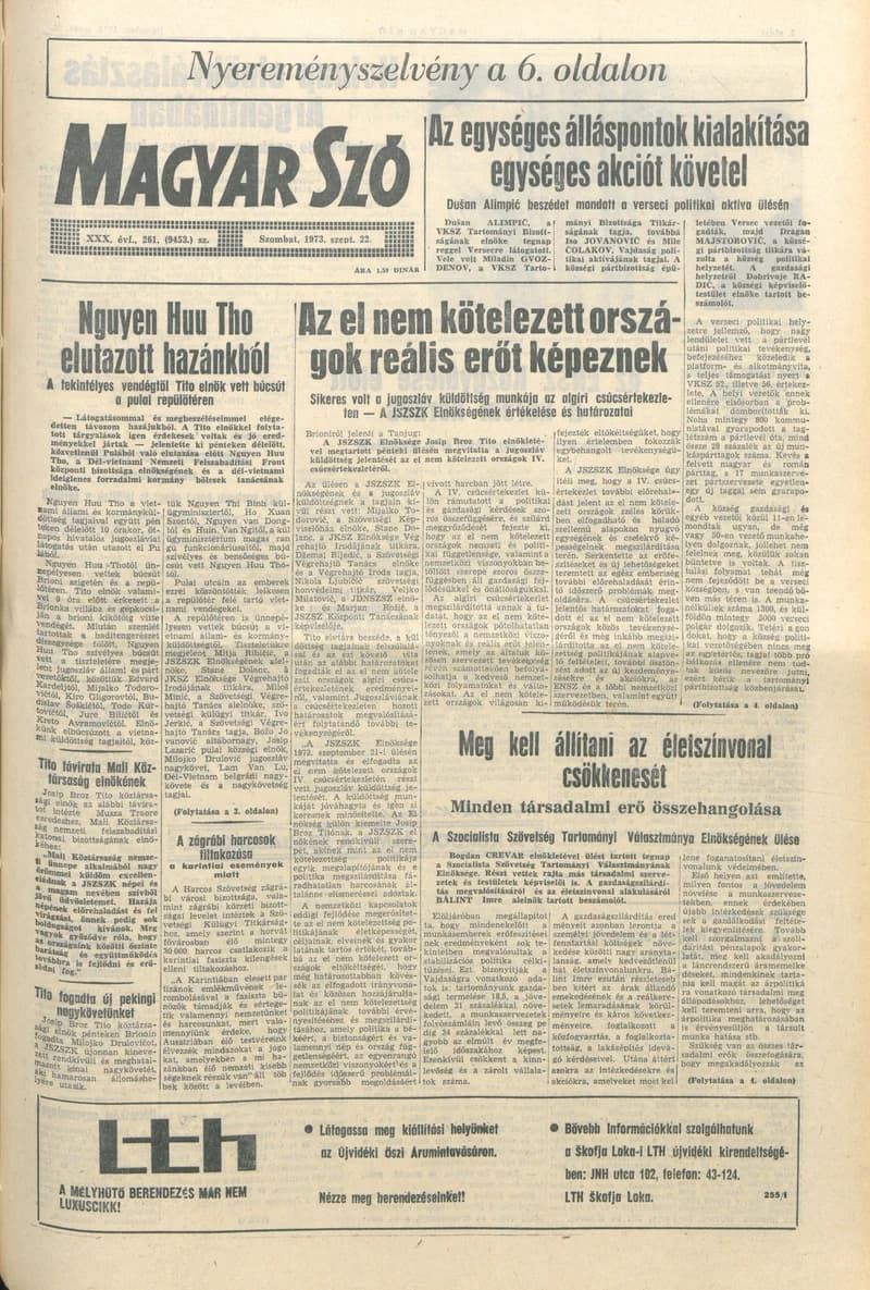 Magyar Szó, 30. évf. 1973. szeptember 22. 261. sz. 1–20. oldal