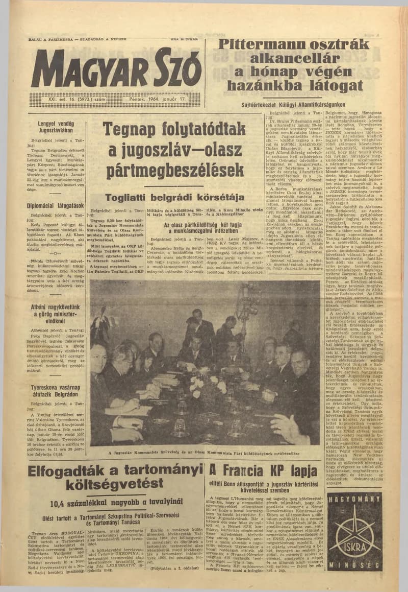 Magyar Szó, 21. évf. 1964. január 17. 16. sz. 1–16. oldal