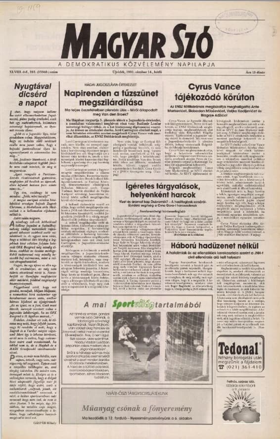 Magyar Szó, 48. évf. 1991. október 14. 283. sz. 1–20. oldal