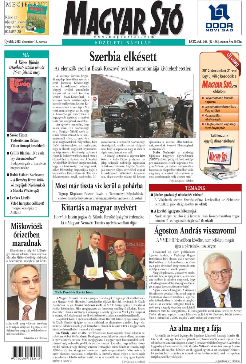 Magyar Szó, 69. évf. 2012. december 19. 296. sz. 1–20. oldal