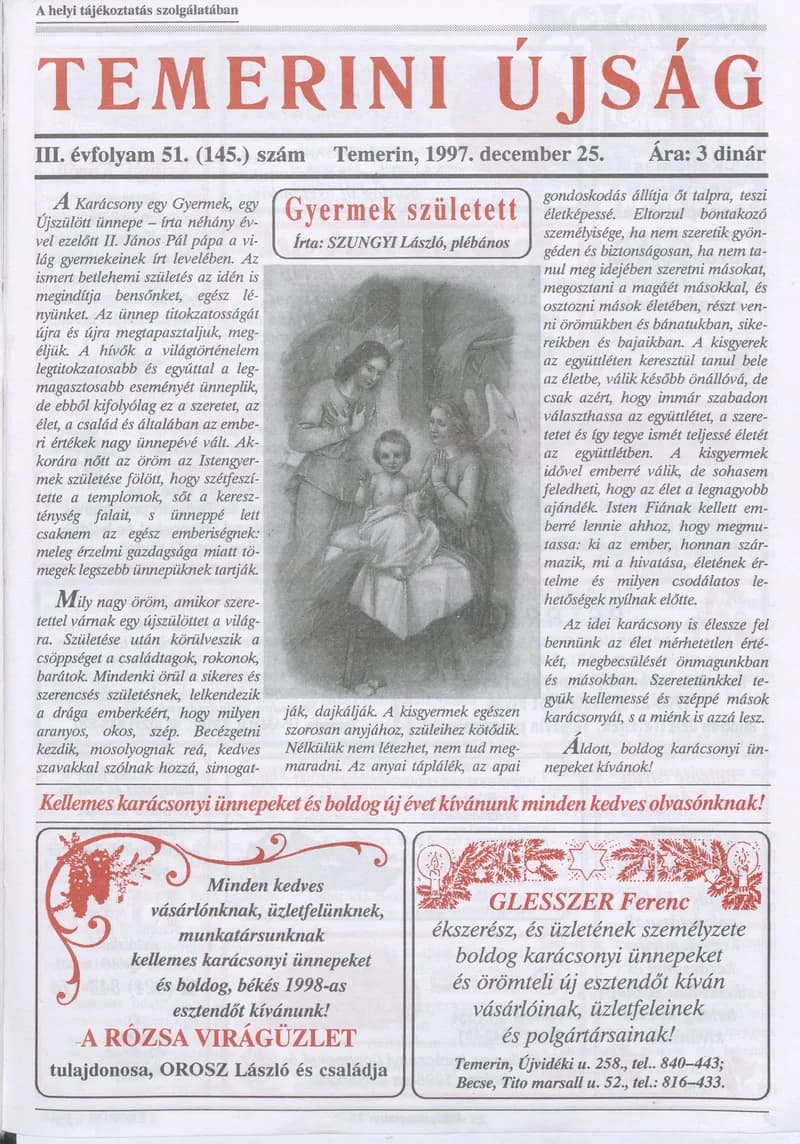 Temerini Újság, 3. évf. 1997. december 25. 51. sz.