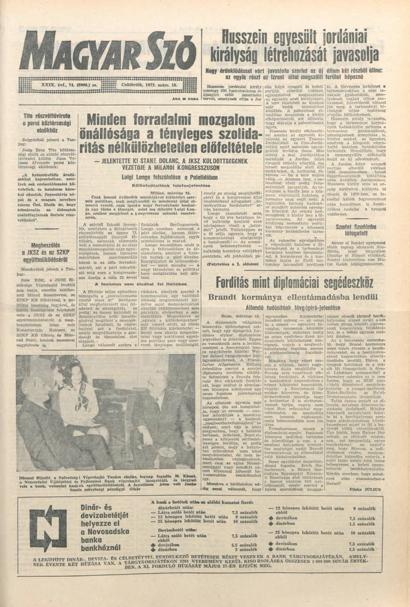 Magyar Szó, 29. évf. 1972. március 16. 74. sz. 1–12. oldal