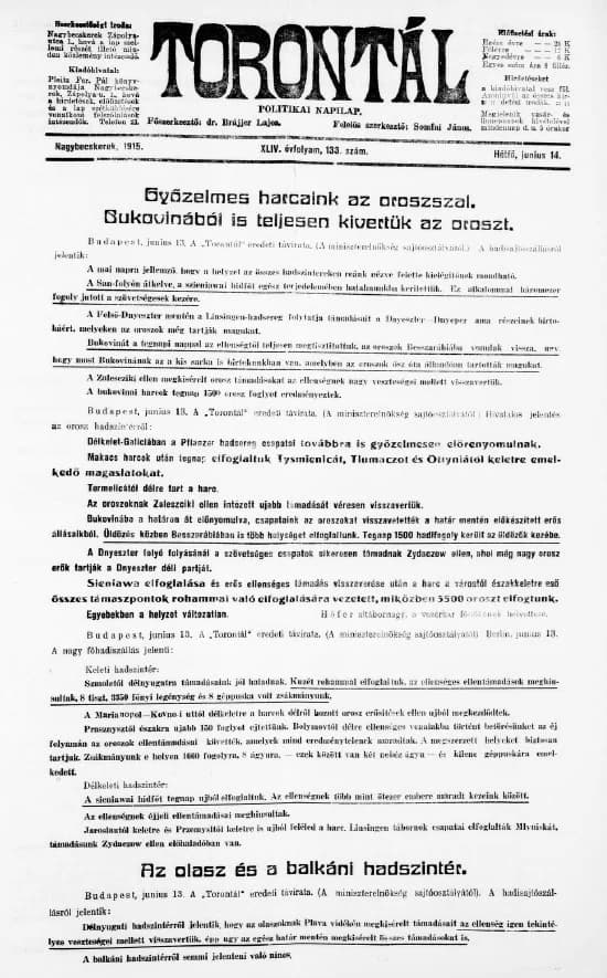 Torontál, 44. évf. 1915. június 14. 133. sz.