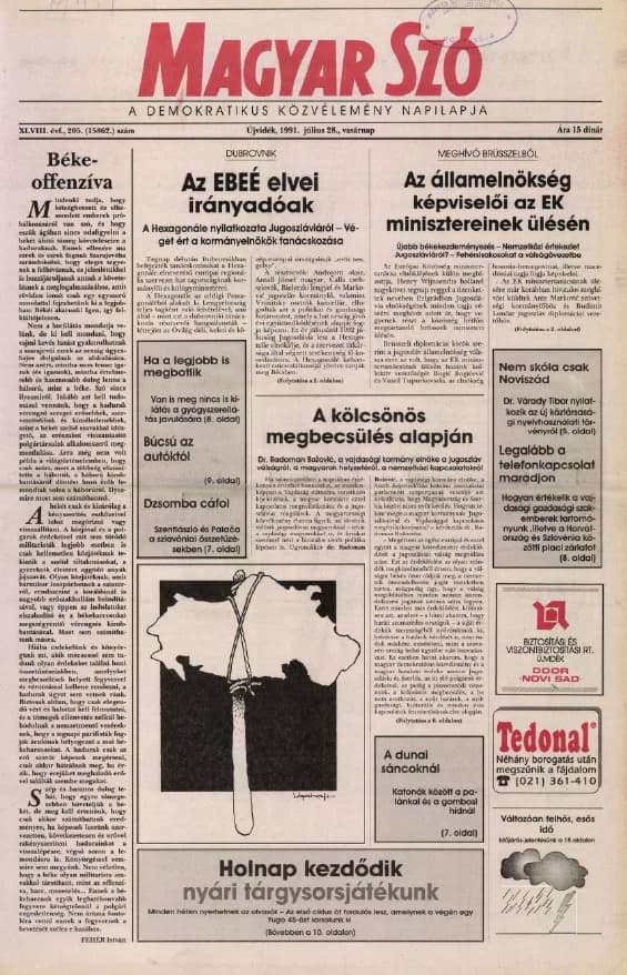 Magyar Szó, 48. évf. 1991. július 28. 205. sz. 1–28. oldal