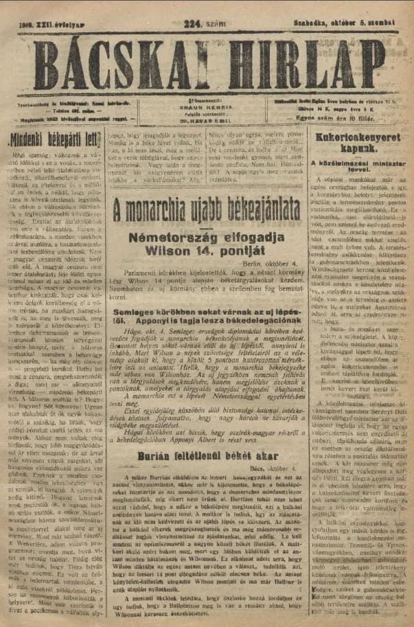 Bácskai Hirlap, 22. évf. 1918. október 5. 224. sz.