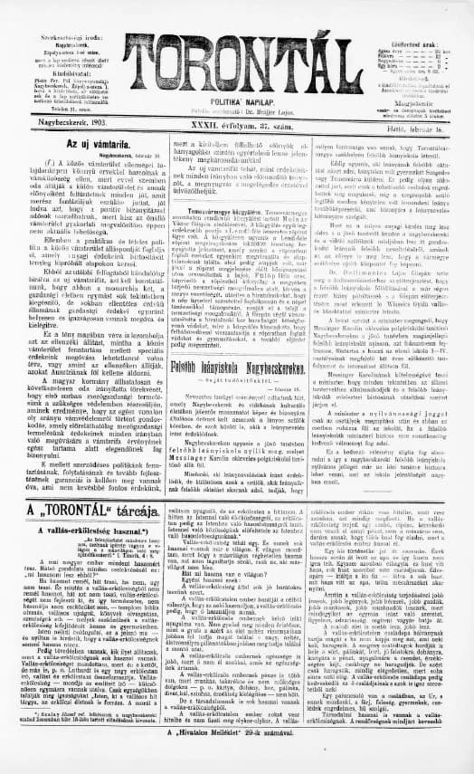 Torontál, 32. évf. 1903. február 16. 37. sz.
