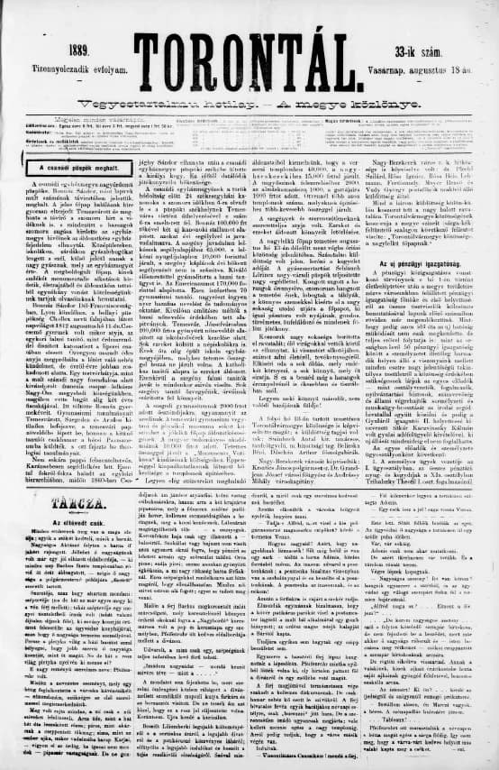 Torontál, 18. évf. 1889. augusztus 18. 33. sz.