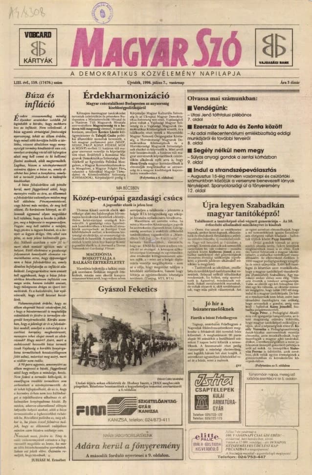 Magyar Szó, 53. évf. 1996. július 7. 159. sz. 1–24. oldal