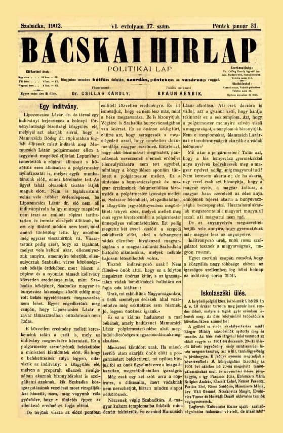 Bácskai Hirlap, 6. évf. 1902. január 31. 17. sz.