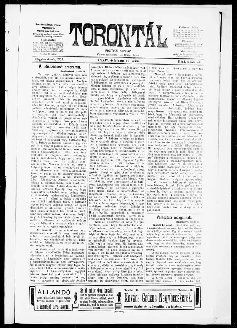 Torontál, 34. évf. 1905. január 24. 19. sz.