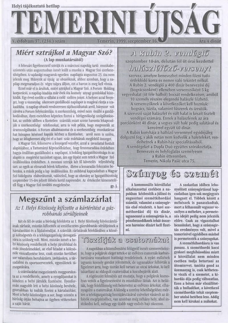 Temerini Újság, 5. évf. 1999. szeptember 16. 37. sz.