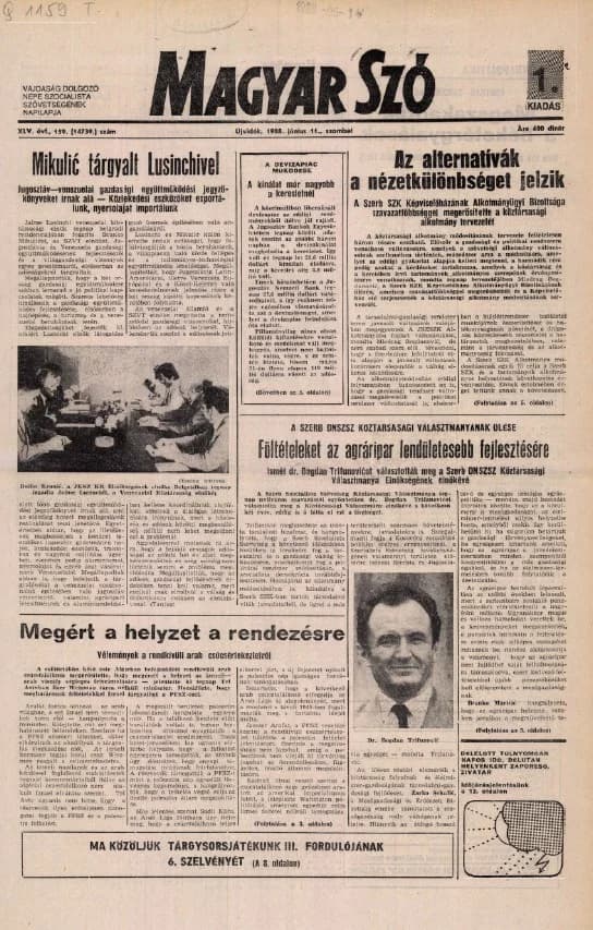 Magyar Szó, 45. évf. 1988. június 11. 159. sz. 1–24. oldal