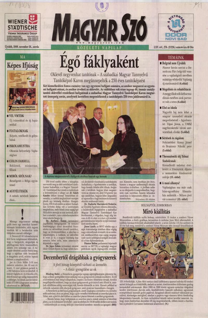 Magyar Szó, 65. évf. 2008. november 26. 276. sz. 1–20. oldal